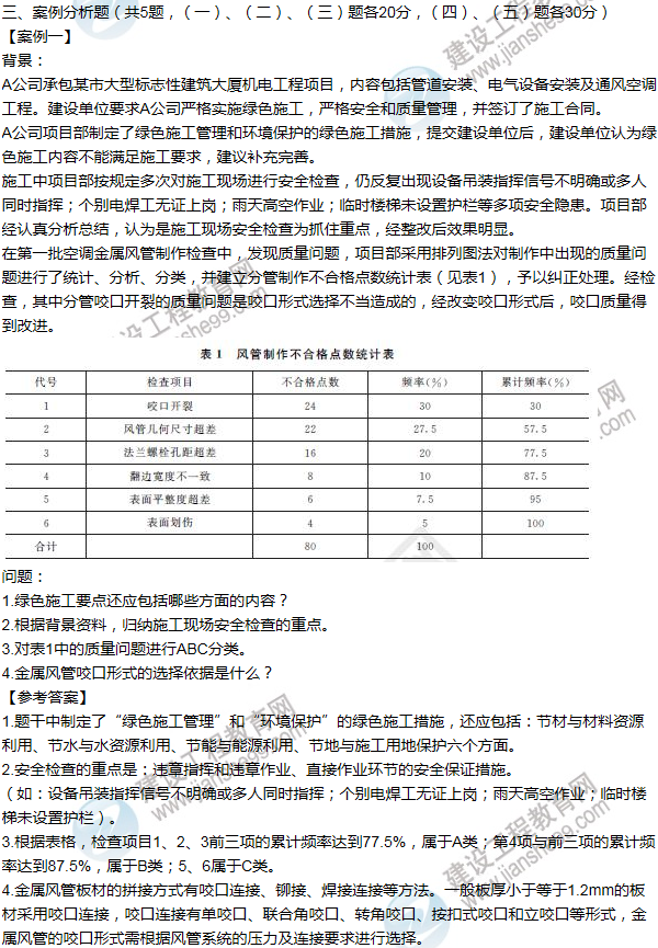 2015年一級(jí)建造師機(jī)電工程試題及答案(案例一)