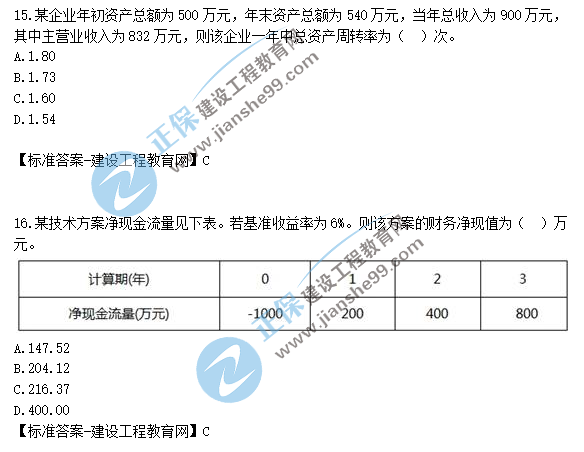 一建工程經(jīng)濟(jì)試題解析