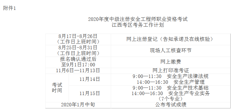 江西安全工程師考試安排